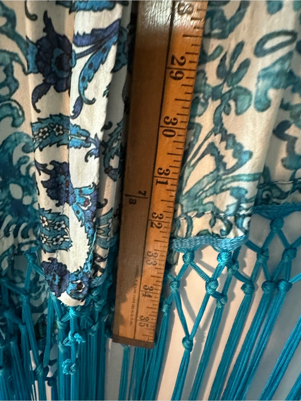 Johnny Was Turquoise Blue Floral Paisley Fringe Kimono Wrap - Picture 6 of 6